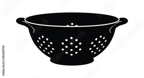 Colander kitchen utensil illustration with handles and holes silhouette