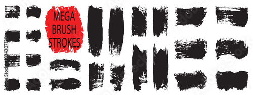 Set of black paint, ink brush strokes. Dry paint stains brush stroke backgrounds set. Brush Stroke Paint Boxes Set.