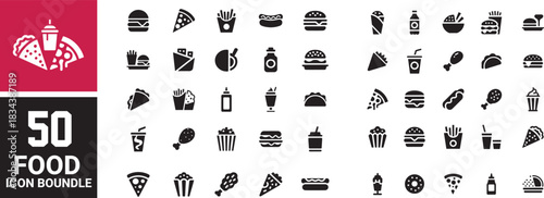 Grocery and Restaurant Food Icons Collection bundle set.