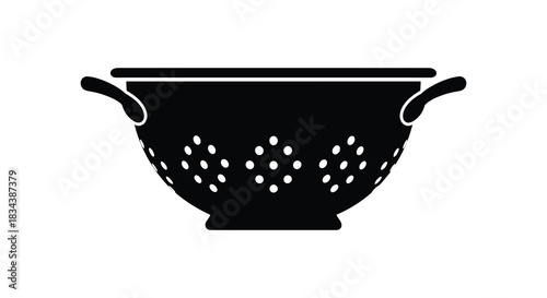 Colander silhouette illustration showing kitchen utensil for draining pasta and vegetables silhouette