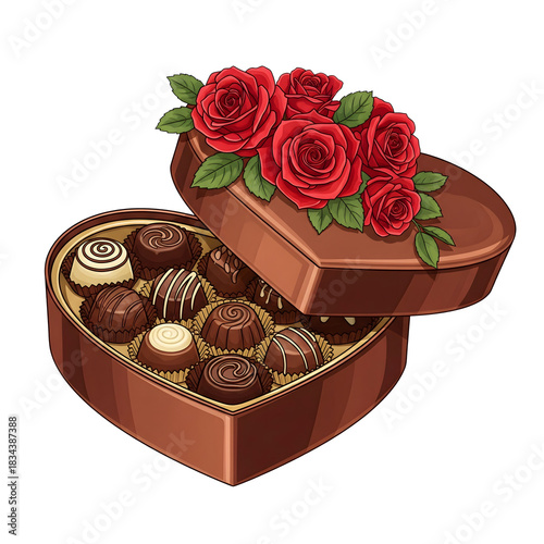 Decadent Heart-Shaped Box of Assorted Gourmet Chocolates Topped with Fresh Red Roses, a Perfect Romantic Valentine's Day Gift