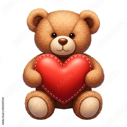 Set of Two Adorable Stuffed Teddy Bear Illustrations in Different Art Styles, Both Happily Holding a Big Red Heart for Love Themes