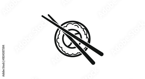 Sushi roll with chopsticks food illustration japanese cuisine silhouette