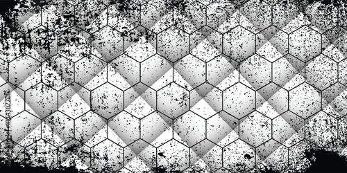 Black and white hexagon pattern. Seamless background. Gray abstract honeycomb background.