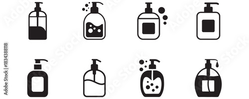 Essential hygiene icons for soap dispensers, a clean and modern design perfect for promoting health and wellness in any product or website