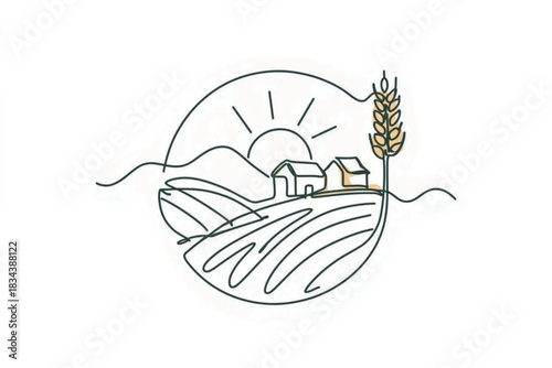 line doodles logo sketch village fields with house