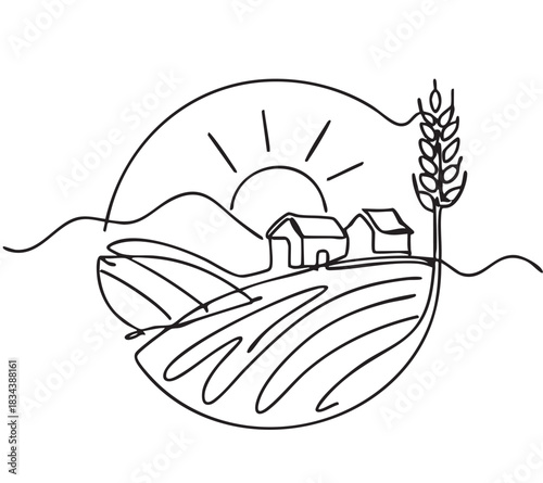 line doodles logo sketch village fields with house