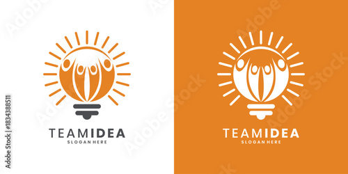 Teamwork idea lightbulb logo concept design