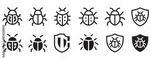 Safeguard your system now with these clean, modern bug and virus protection icons for websites, apps, and educational resources
