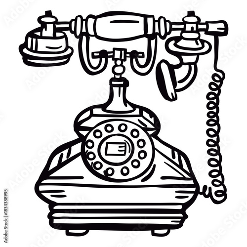 Retro hand drawn classic rotary phone outline