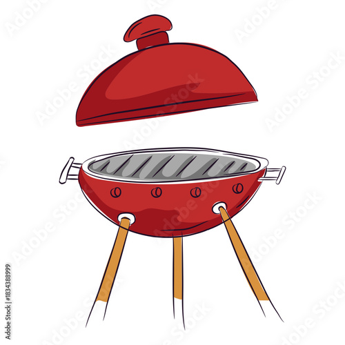 Red bbq grill lid open