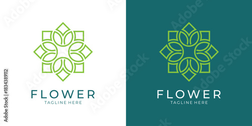 Elegant flower logo design, linear leaf floral