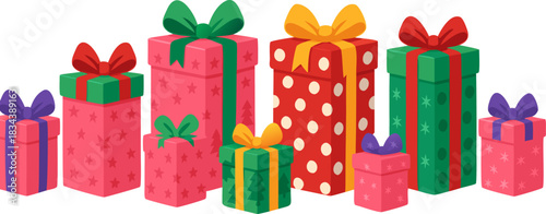 Festive array of colorful gift boxes with ribbons and bows perfect for holiday celebrations birthdays and special occasions isolated on a clean white background