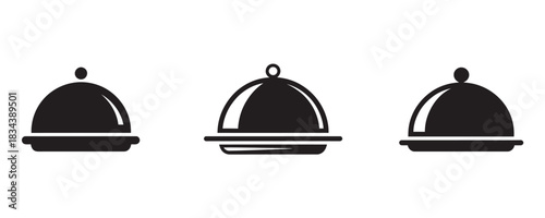 Elegant food cloche icons for restaurant menus and catering services in a modern vector style, showcasing gourmet dining experiences.