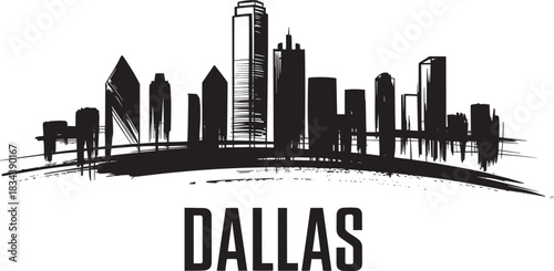 Texas dallas urban skyline silhouette vector element featuring brush sketch towers and city typography