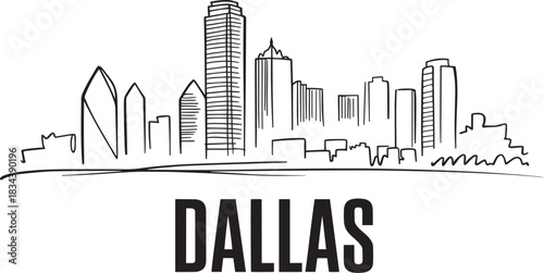 Dallas cityscape skyline detailed sketch hand drawn vector illustration modern urban architecture overview scene.