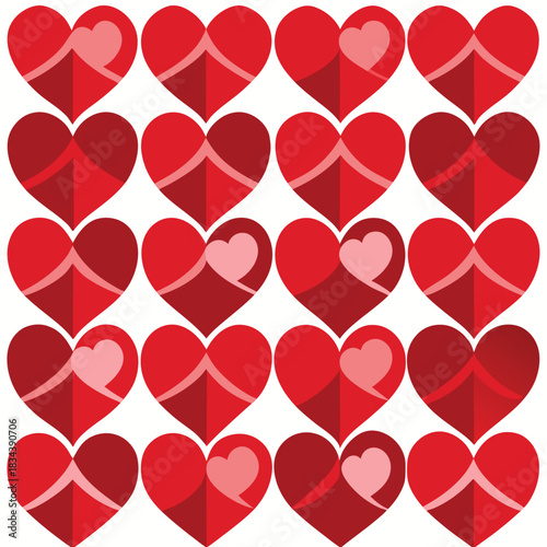 Seamless pattern of red hearts with pink inner hearts on a white background Keywords: heart, hearts, love, valentine, valentines day, romance