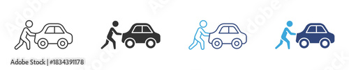 Car Breakdown Assistance Icon Set, Vehicle Push Support, Roadside Help Service and Emergency Auto Aid concept icon, vector illustration.