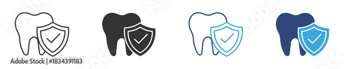 Dental Protection Icon Set, Oral Health Care Shield, Tooth Safety Coverage and Dentistry Hygiene concept icon, vector illustration.