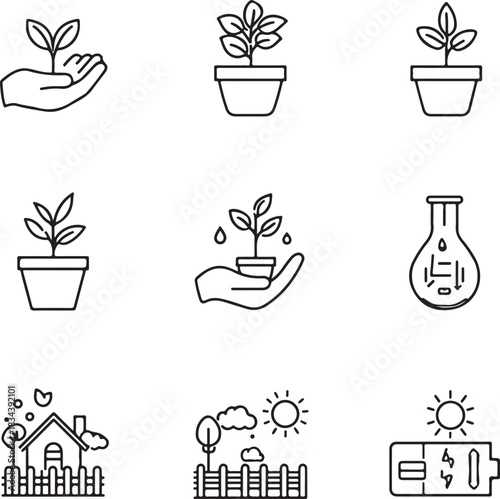 Alternative Energy, Eco Friendly and Ecology related line icon set
