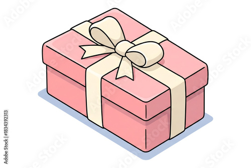 gift box isolated on white,
Pink Gift Box with Ribbon  Birthday Celebration Illustration