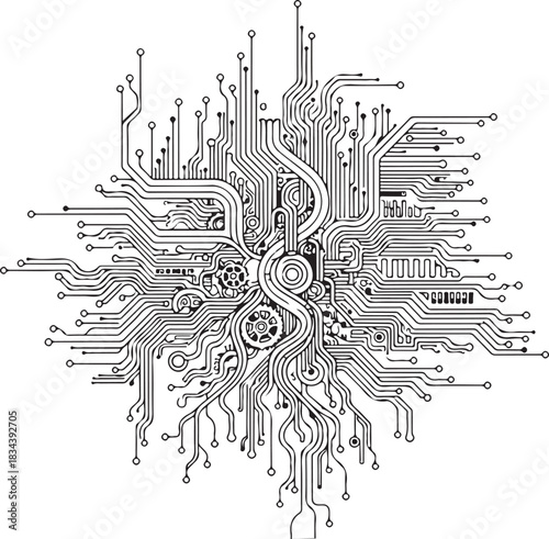 Artificial Intelligence and Global Digital Connectivity Circuitry Vector Illustration