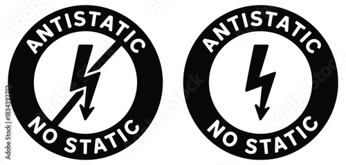 anti-static symbol icons warning electricity hazard, lightning bolt protection, safe static discharge notification, vector illustration set suitable for industrial safety, electronics handling,