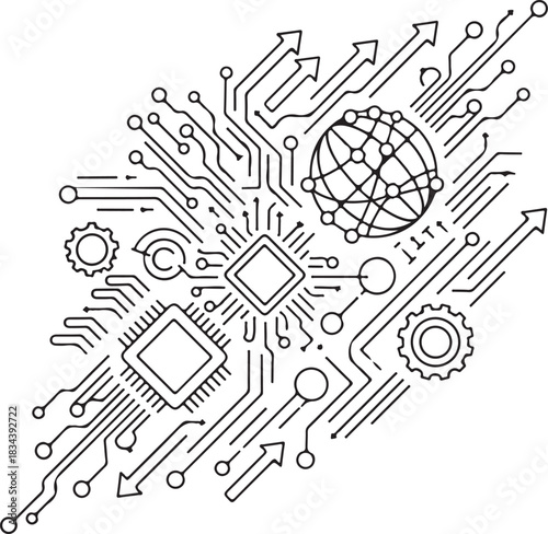 Artificial Intelligence and Global Digital Connectivity Circuitry Vector Illustration