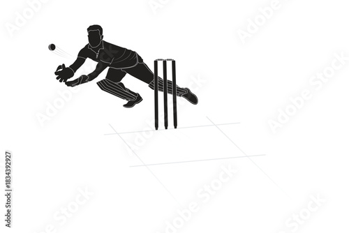 Cricket player line art drawing illustrations, sketch of a cricket player, The set of cricket player silhouette, Doodle sketch, Catch the ball, Cricket action pose line art championship.