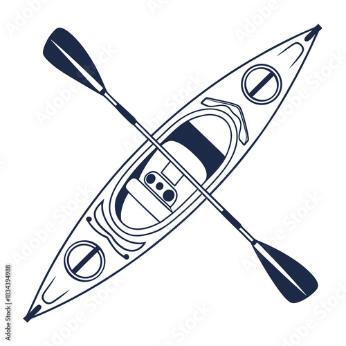 Kayak and Paddle Outline on White Background Keywords: kayak, canoe, paddle, boat, watercraft