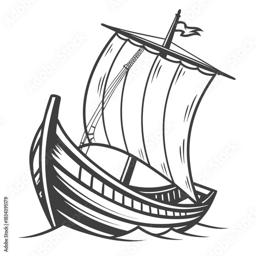 Ancient Viking Longship Sailing on the Waves Vector Illustration viking ship sailing ship