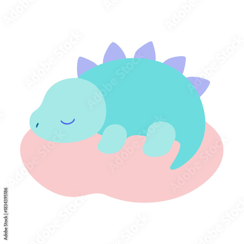 Cute sleeping dinosaur resting on a pink cloud