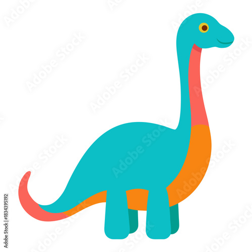 Cute teal dinosaur with orange and pink accents