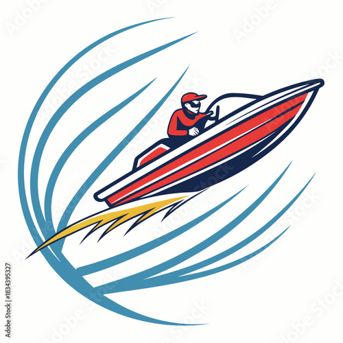 Speedboat with driver and water splashes on white background motorboat watercraft