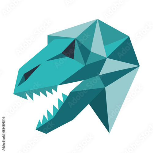 Geometric teal dinosaur head low poly art style
