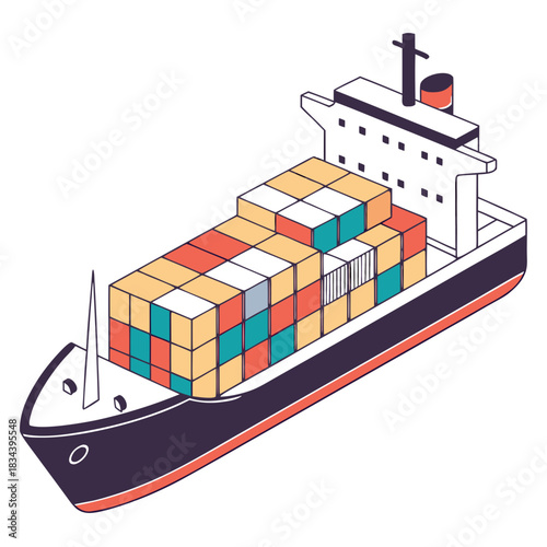 Isometric Cargo Ship with Colorful Shipping Containers container ship freight