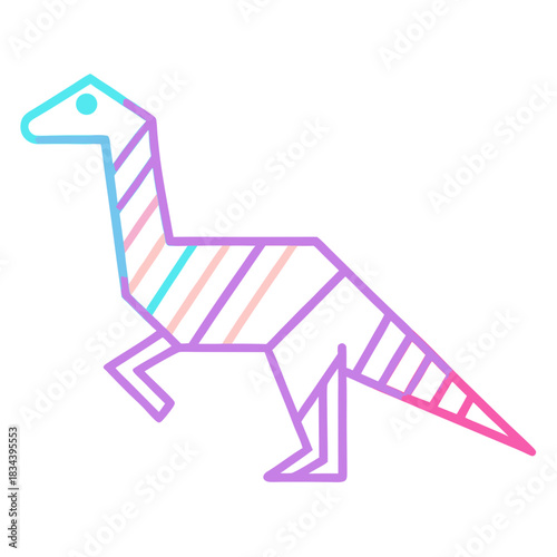 Geometric dinosaur illustration with pastel stripes