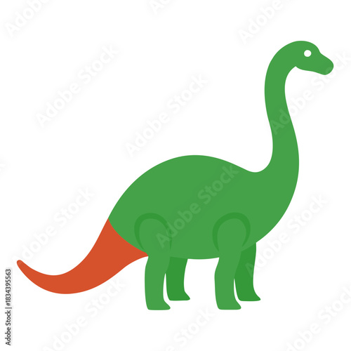 Green brontosaurus dinosaur with orange tail tip