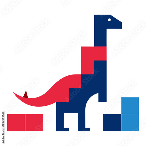 Geometric dinosaur made of colorful blocks and shapes