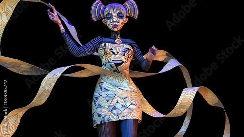 Vibrant 3D Art and Character Design: Fantasy Fashion and Digital Artwork with Surreal Costumes and Unique Character Representation in Avant-Garde Style