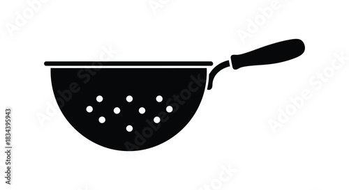 Simple colander kitchen utensil silhouette illustration for cooking and food preparation silhouette
