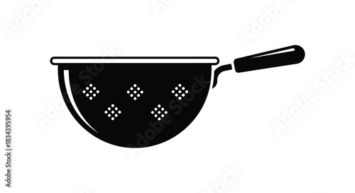 Black and white colander kitchen utensil illustration in silhouette style silhouette