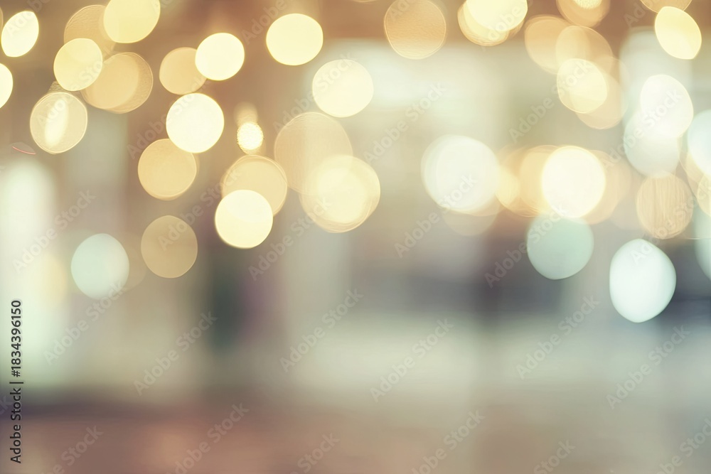 Fototapeta premium Blurred background of a luxury shopping mall with bokeh lights for decoration and design in pastel beige colors, a background 