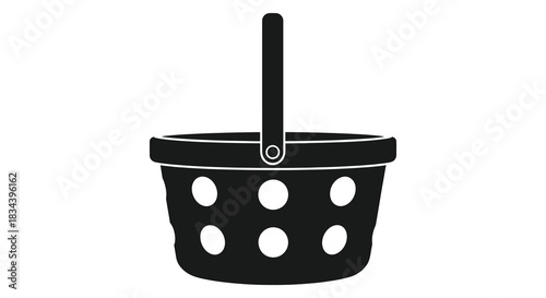 Simple black basket with oval cutouts vector illustration silhouette