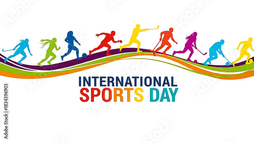 Colorful abstract illustration of diverse athletes running together celebrating international sports day