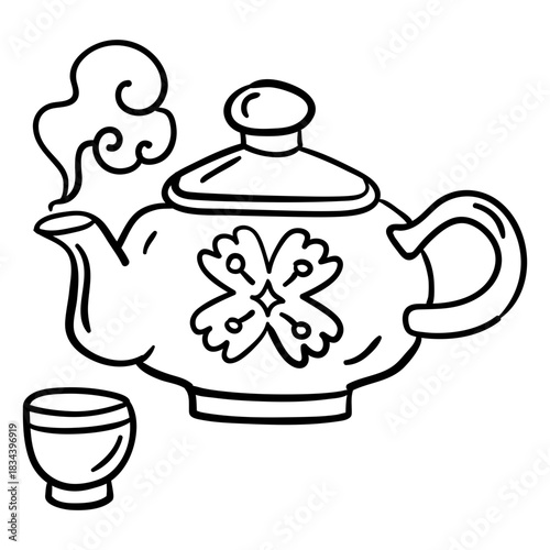 Hand drawn chinese teapot cup stroke