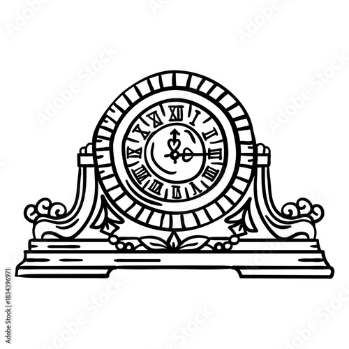 Hand drawn classic mantel clock stroke