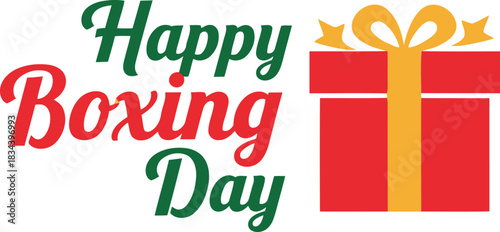 Happy boxing day celebration with festive red gift box and decorative ribbon bow