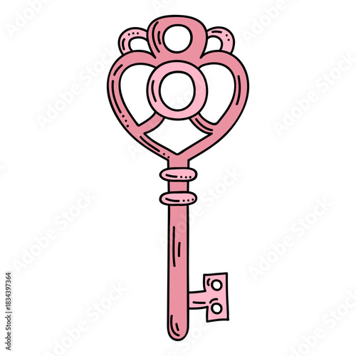 Hand drawn heart pink ornate key
