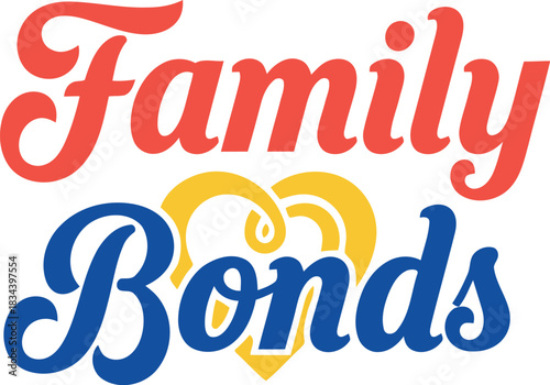 The words family bonds written in a stylized font with a heart symbol connecting the two words